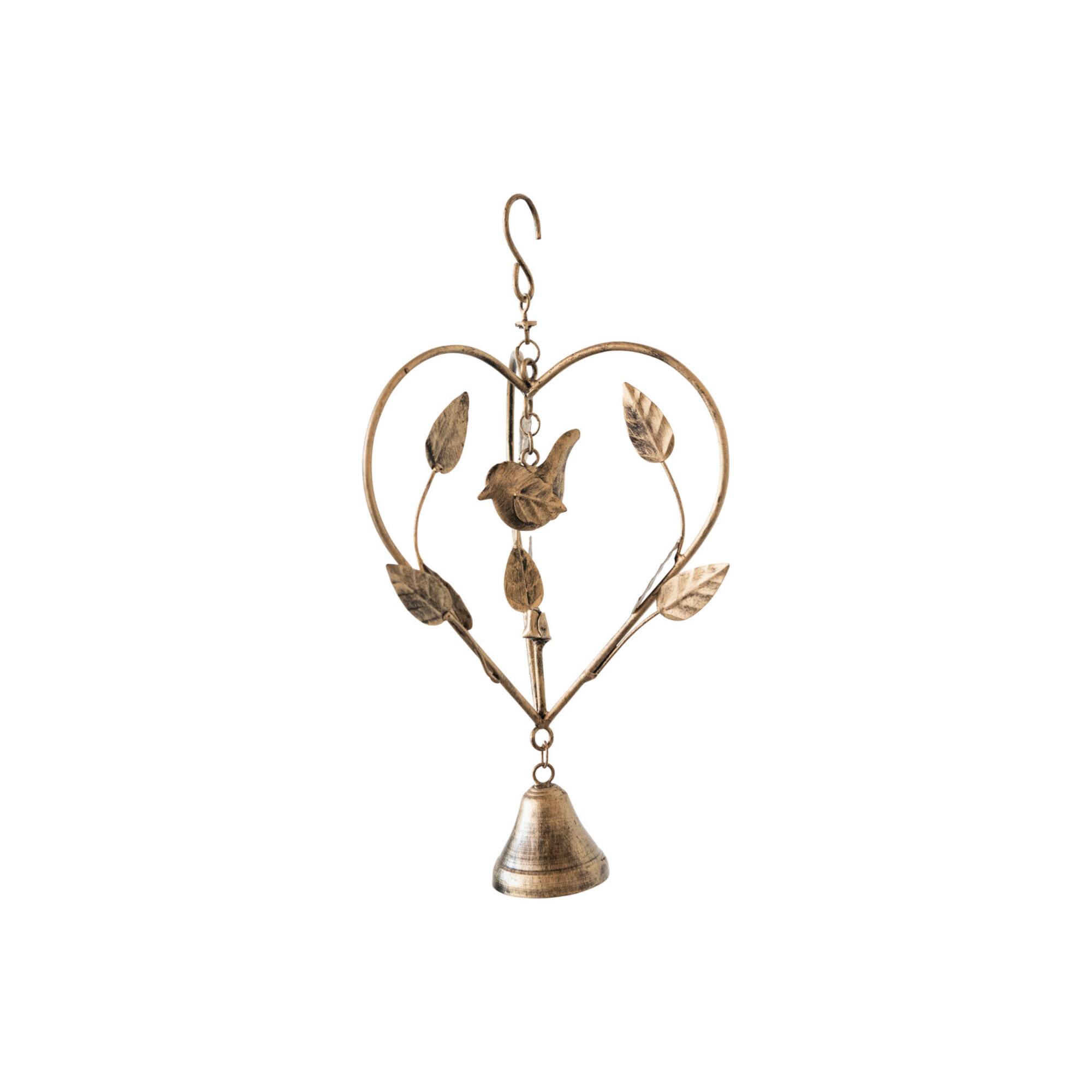 Hello Honey® 13.75" Gold Hanging Metal Heart Shaped Décor with Bird